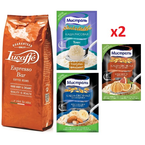 Кофе зерно и 6 пакетиков каш 